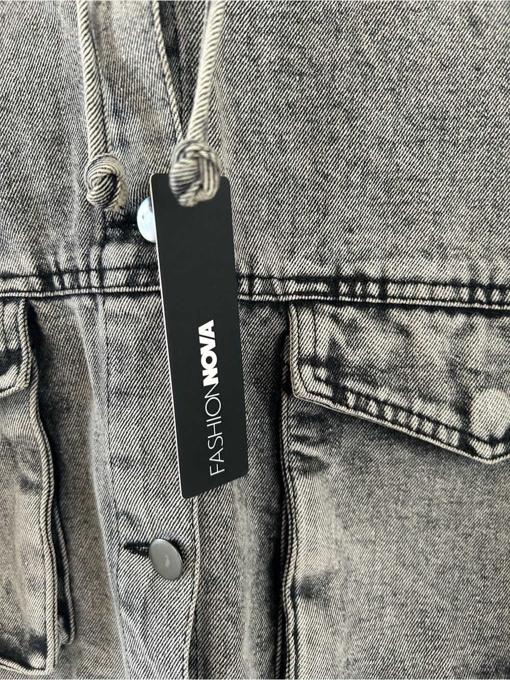 Fashion Nova Washed Gray Cropped Hooded Denim Jacket - Picture 6 of 10